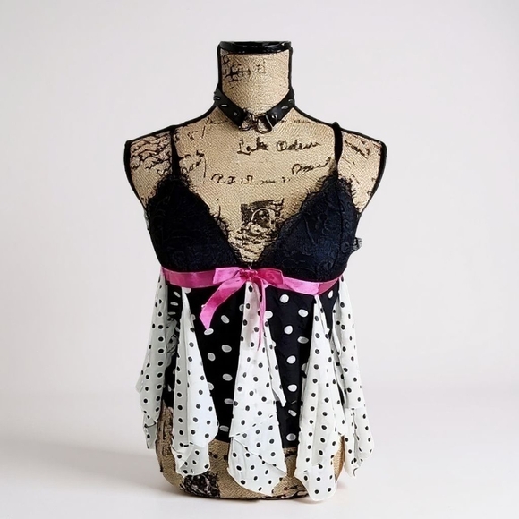 VICTORIA'S Secret y2k sexy little things mesh polka dot baby doll and lace tank - Picture 1 of 15